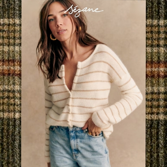 Sezane Sweaters - Sézane Gaspard Cardigan in Ecru Gold